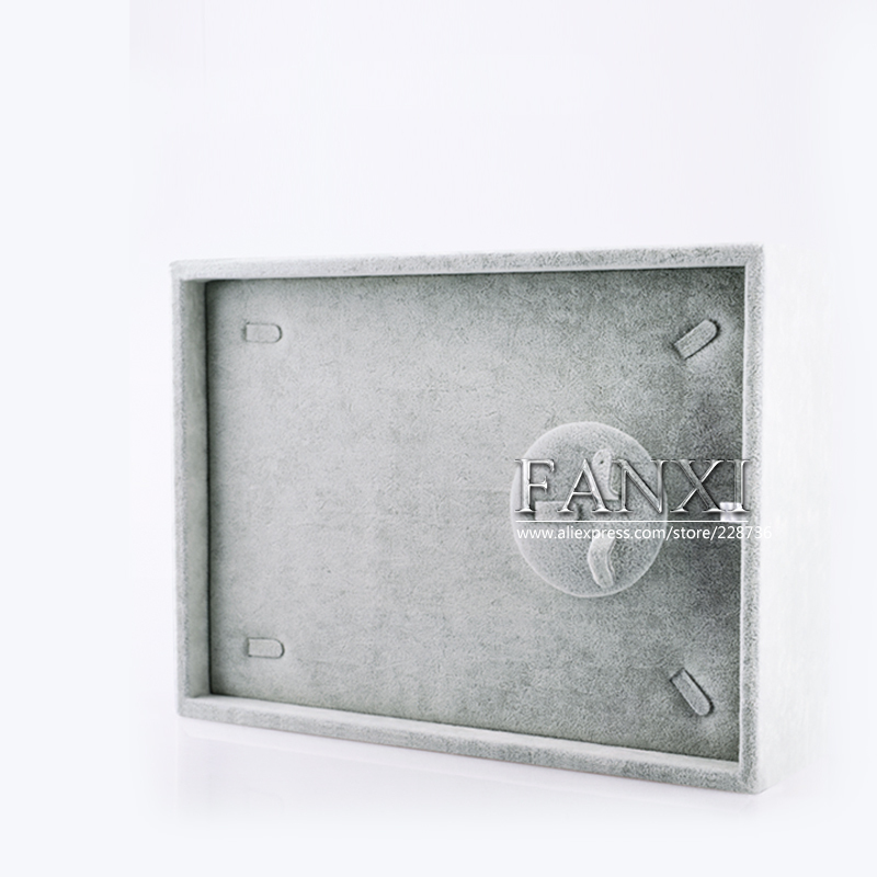 FANXI Custom Functional Silver Grey Ice Velvet Necklace Earrings Ring Combination Display Holder Tray Jewelry Display Tray Set