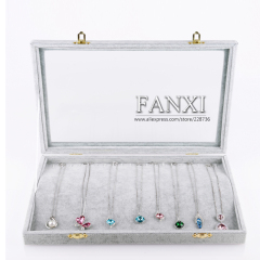 FANXI Wholesale custom factory Wood jewellery storage box ring earrings bangle display gray Ice velvet jewelry Display case