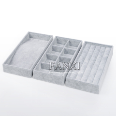 FANXI Wholesale Custom Factory MDF With Gray Velvet Jewellery Storage Box For Ring Earrings Necklace Display Jewelry Packaging Case