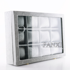 FANXI Wholesale Custom Factory MDF Wrapped With Gray Velvet Portable Bangle Jewelry Shop Display Watch Packing Case