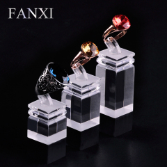 FANXI Plexiglass Jewelry Showcase Stand For Finger Couple Ring Transparent Ring Display Organizer