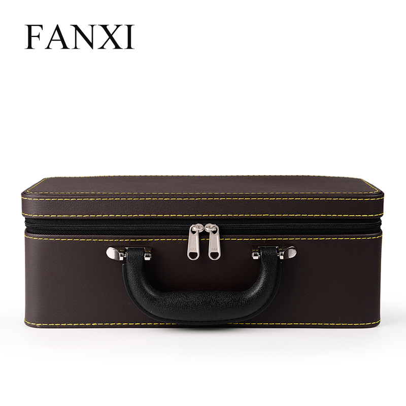 FANXI Factory Custom Coffee or Black Color PU Leather Velvet Insert Traveling Business Using Jewelry Storage Case