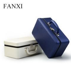 FANXI Factory Fine Workmanship Jewelry Storage Jewelry Organizer White Yellow Blue PU Leather Two Layers Jewelry Travel Case
