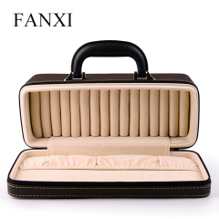 FANXI Factory Custom Coffee or Black Color PU Leather Velvet Insert Traveling Business Using Jewelry Storage Case