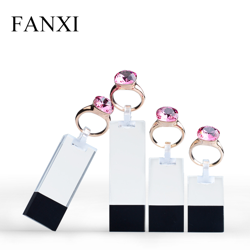 FANXI Custom Logo Luxury Plexiglass Jewellery Exhibitor Organizer Black And Transparent Acrylic Jewelry Ring Display