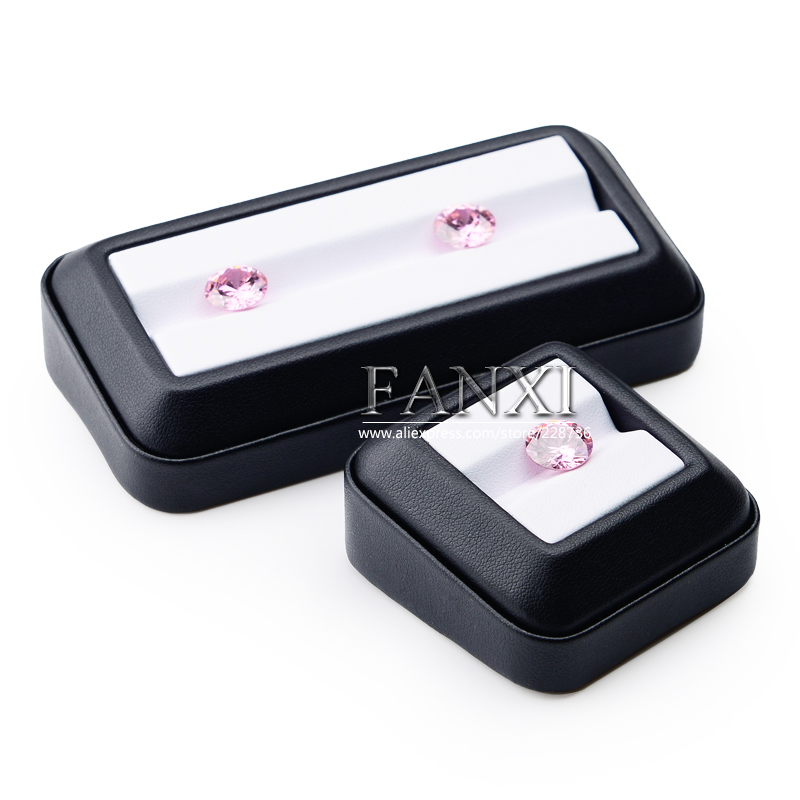 FANXI Wholesale factory custom wood crystal holder jewellery dislays packing black leatherette loose diamond display box