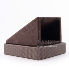 FANXI Wood Wrapped With Microfiber For Earrings Pendant Organizer Brown Leather Custom Necklace Display