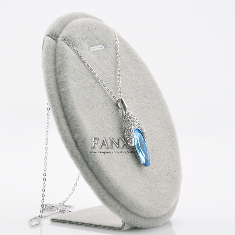 FANXI High Quality Coffee Velvet Oval Shape Jewelry Display Stand Set Pendant Exhibitor Shop Organizer Necklace Display Shelf