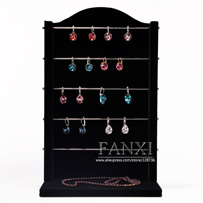 FANXI Economic Custom Beige Linen And Black Velvet Earring Display Stand For Ear Stud Exhibitor High Earings Display Rack