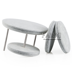 FANXI Wholesale Factory Custom Round Shape Wooden Jewellery Stand Holder Necklace Bangle Bracelet Gray Velvet Ring Display