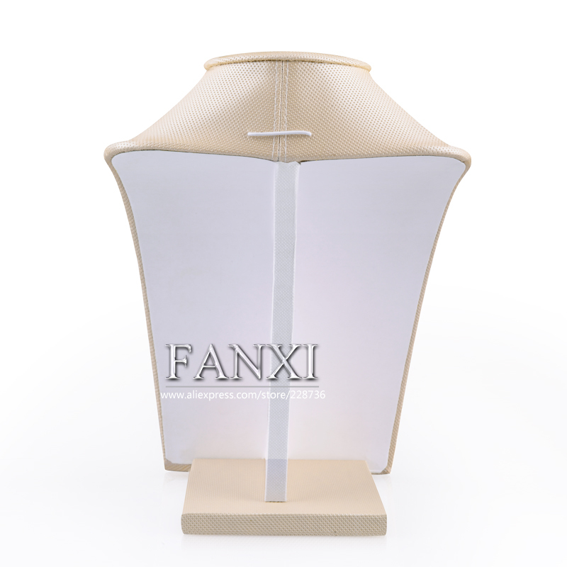 FANXI Factory Price Custom Woode Jewelry Holder Bust For Pendant Beige Leather Necklace Display