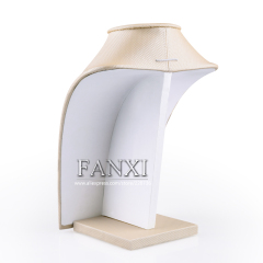 FANXI Factory Price Custom Woode Jewelry Holder Bust For Pendant Beige Leather Necklace Display