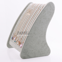 FANXI China Jewelry Display Manufacturer Gray And Brown Velvet Pendant Display Wooden Necklace Holder