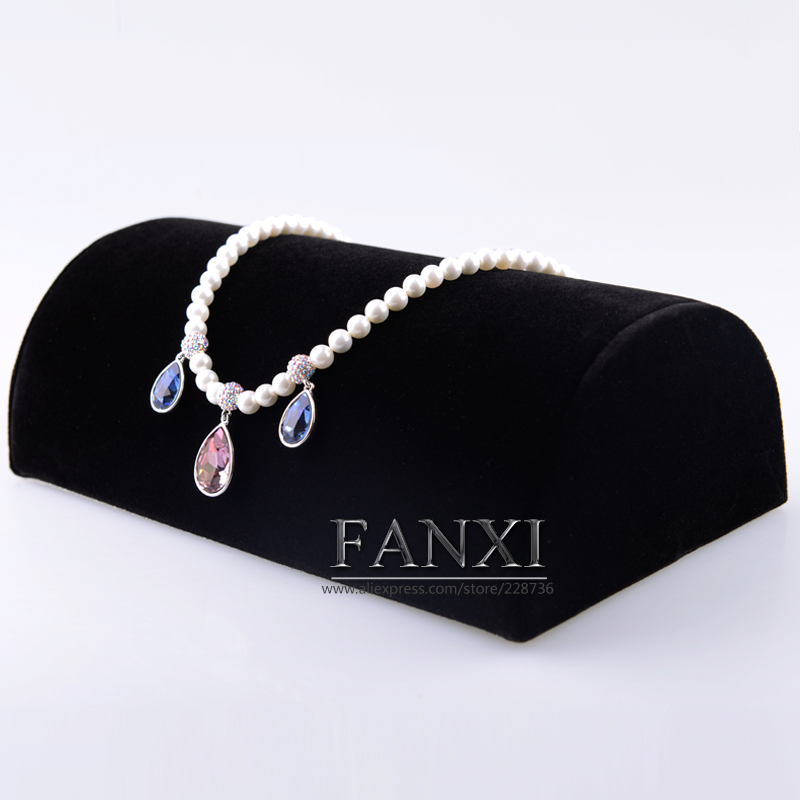 FANXI Factory Custom Black Coffee Grey Color Display Watch Necklace Bracelcet Velvet Wood Jewelry Display Base