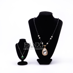 FANXI Chinese Custom Elegant Black Velvet Mannequin Curvy Jewelry Necklace Pendant Display Standing Doll Necklace Display Bust