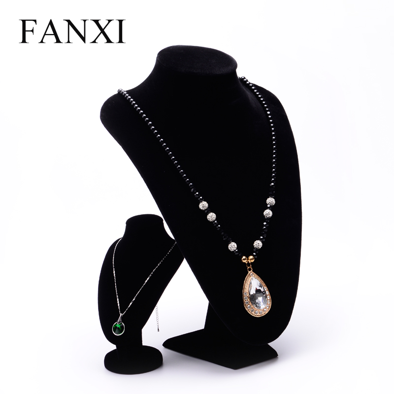 FANXI Chinese Custom Elegant Black Velvet Mannequin Curvy Jewelry Necklace Pendant Display Standing Doll Necklace Display Bust