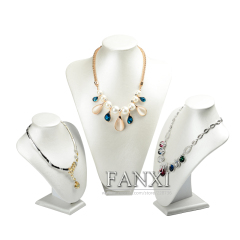 FANXI Custom Wood Jewelry Display Mannequin Metallic Beige PU Leather Neck Form Display