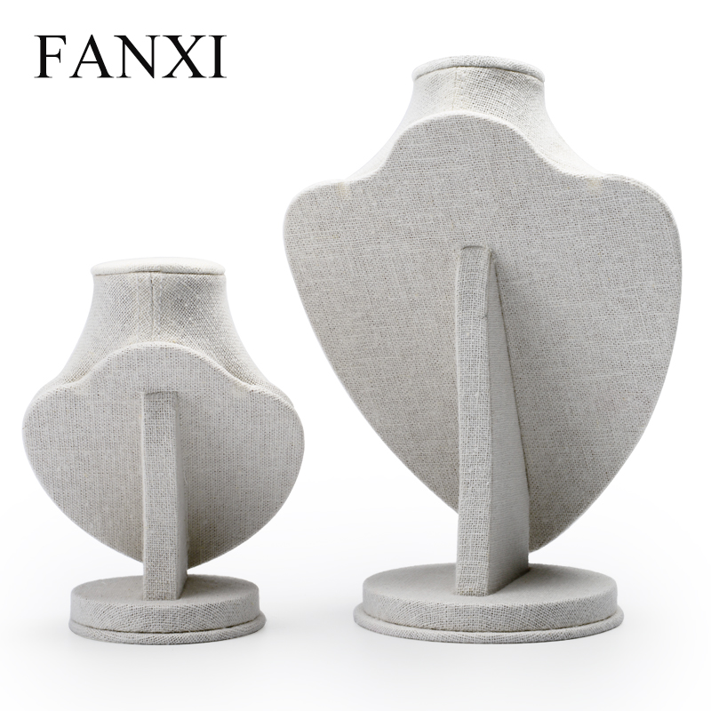 FANXI China Product Custom Linen Heart Display Stand For Necklace/Pendant Mannequin Doll Jewelry Holder Figurines