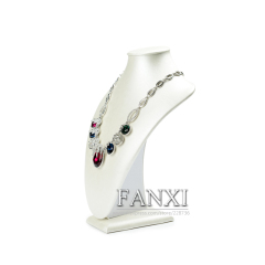 FANXI Custom Wood Jewelry Display Mannequin Metallic Beige PU Leather Neck Form Display