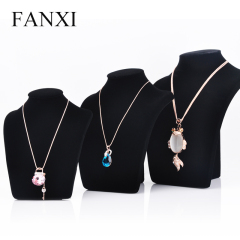 FANXI Factory Custom Jewellery Display MDF Wood And Black Velvet Necklace Display Mannequin Bust
