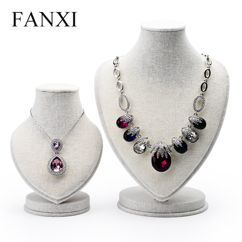 FANXI China Product Custom Linen Heart Display Stand For Necklace/Pendant Mannequin Doll Jewelry Holder Figurines