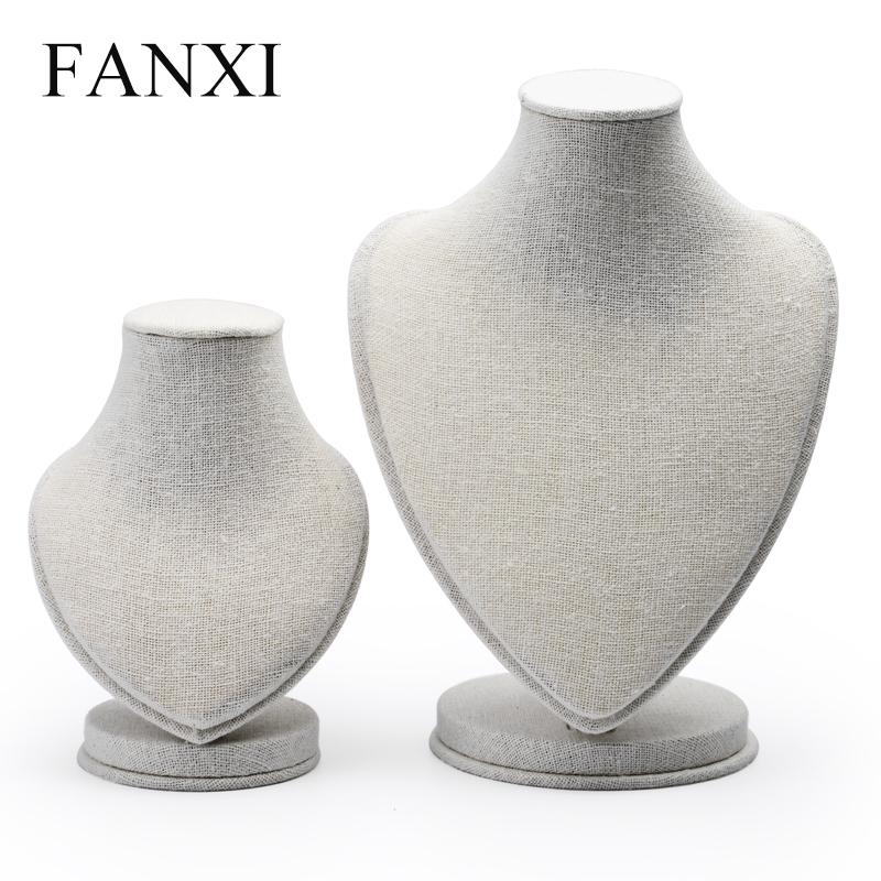 FANXI China Product Custom Linen Heart Display Stand For Necklace/Pendant Mannequin Doll Jewelry Holder Figurines