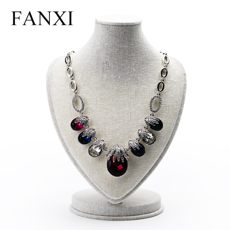 FANXI China Product Custom Linen Heart Display Stand For Necklace/Pendant Mannequin Doll Jewelry Holder Figurines