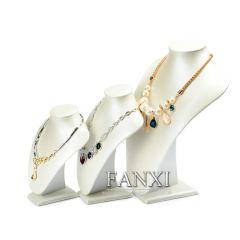 FANXI Custom Wood Jewelry Display Mannequin Metallic Beige PU Leather Neck Form Display