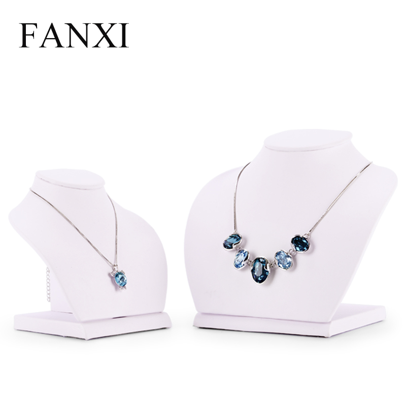 FANXI Wholesale mannequin Jewelry Stand Holder White PU Leather Necklace Bust Jewelry Display