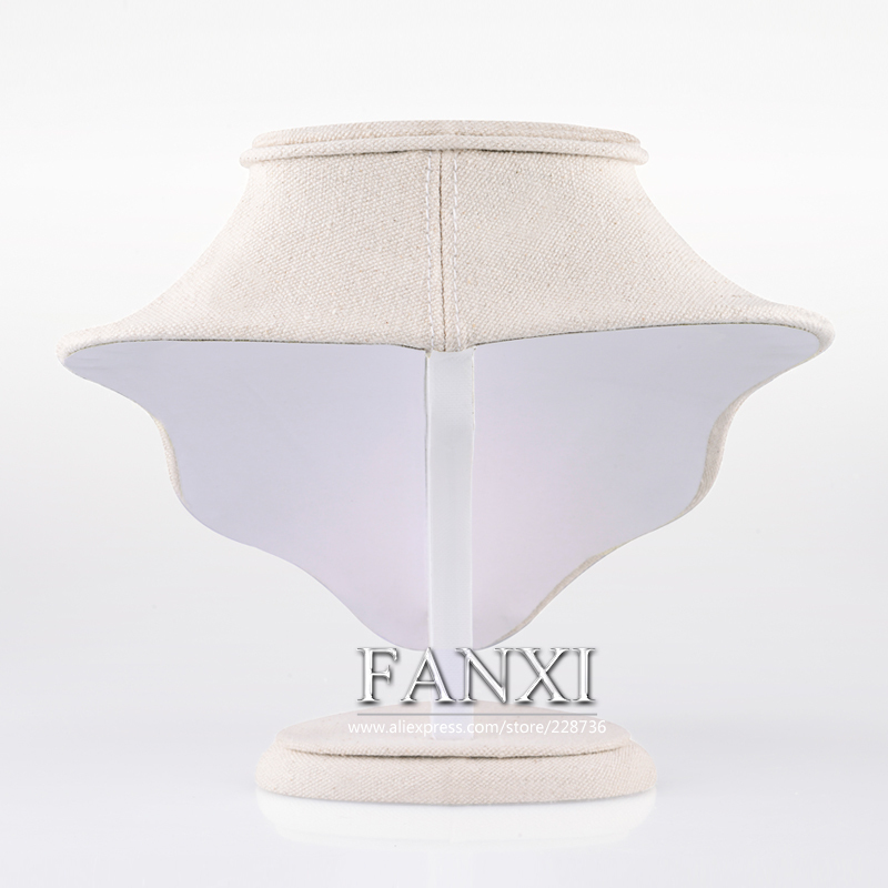 FANXI Jewelry Display High Quality MDF Wood With White Cardboard Korea Linen Creamy White Necklace Display Bust