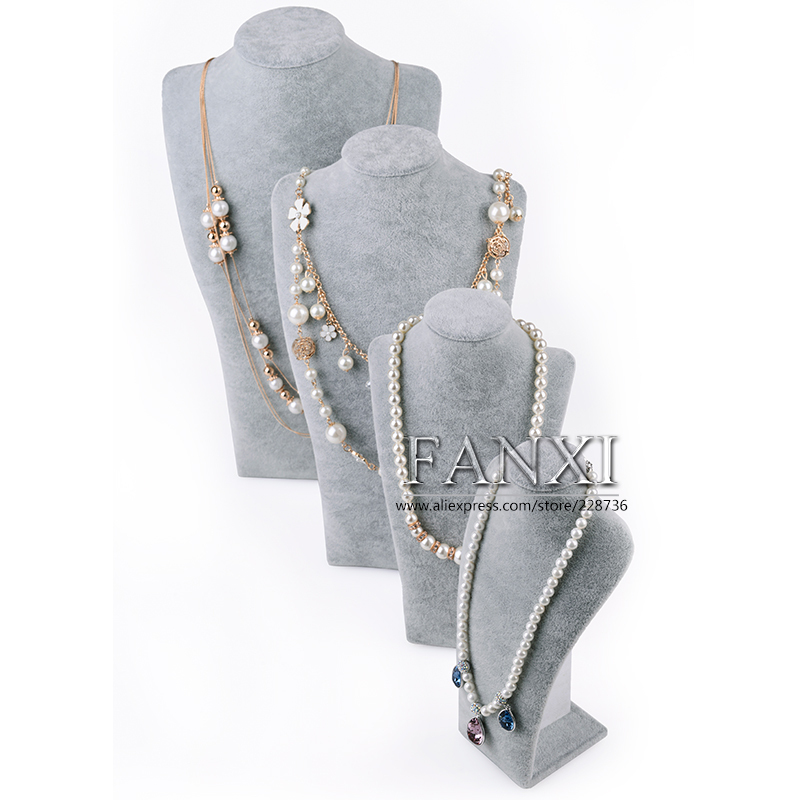 FANXI China Jewelry Bust Manufacturer High Quality MDF With Grey Velvet Necklace Bust