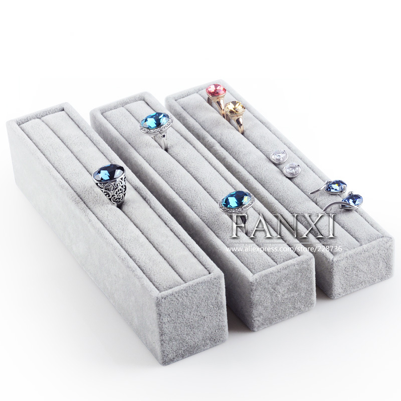 FANXI Manufacturer China Custom Rectangle Finger Ring Holder Gray Velvet Jewelry Display For Ring