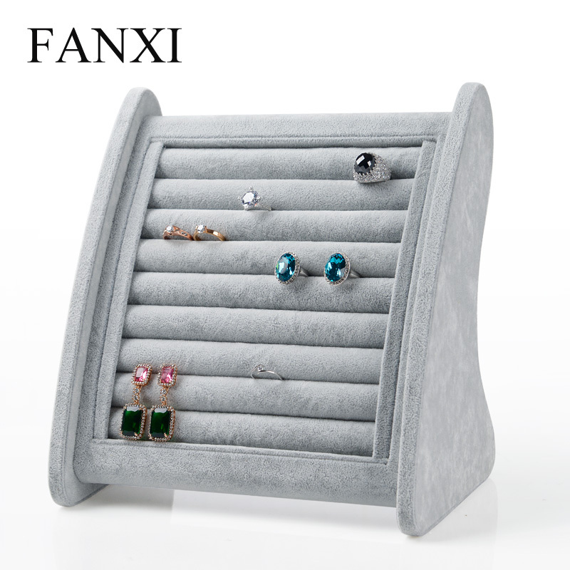 FANXI China Manufacturer Custom Bevel Design Silver Gray Color Ring/Earring Stand Display For Cabinet Jewelry Display Showcase