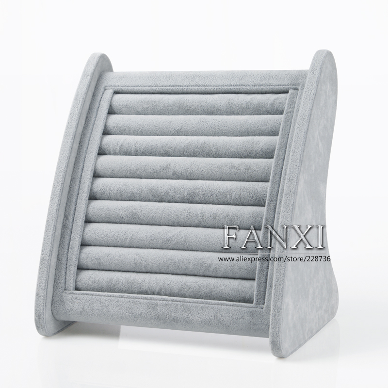 FANXI China Manufacturer Custom Bevel Design Silver Gray Color Ring/Earring Stand Display For Cabinet Jewelry Display Showcase