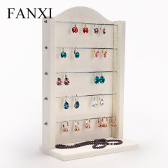 FANXI Economic Jewelry Stand With Metal Hook For Earring Stud Black Velvet And Beige Linen Earrings Display Holder