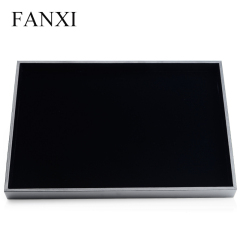 FANXI Wholesale Factory Custom Black PU Finger Ring Necklace Bangle Charms Storage Organizer Stackable black velvet Jewelry Tray