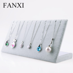 FANXI Wholesale Custom China Factory Wooden Jewelry Display Stand With 6 Hooks Black White Coffee Ice Velvet Pendant Necklace Display