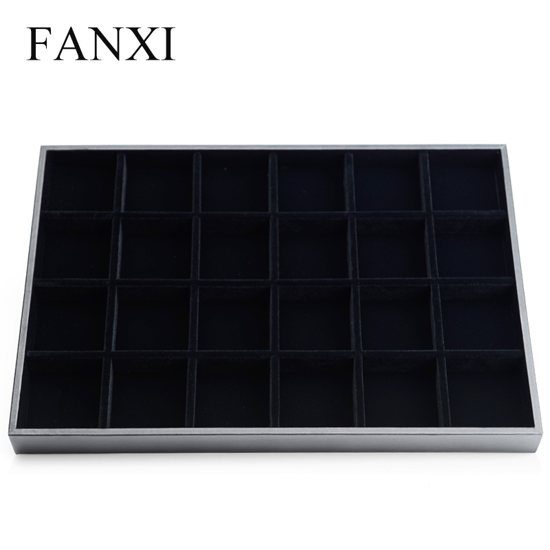 FANXI Wholesale Factory Custom Black PU Finger Ring Necklace Bangle Charms Storage Organizer Stackable black velvet Jewelry Tray