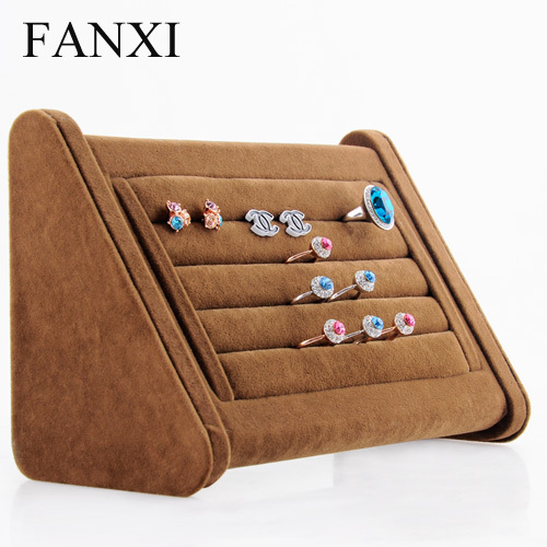 FANXI High Capacity Custom Logo Jewelry Display Exhibitor For Counter Showcase Rings Earrings Holder Wood Velvet Ring Display Stand