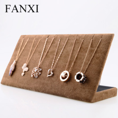 FANXI Wholesale Custom China Factory Wooden Jewelry Display Stand With 6 Hooks Black White Coffee Ice Velvet Pendant Necklace Display