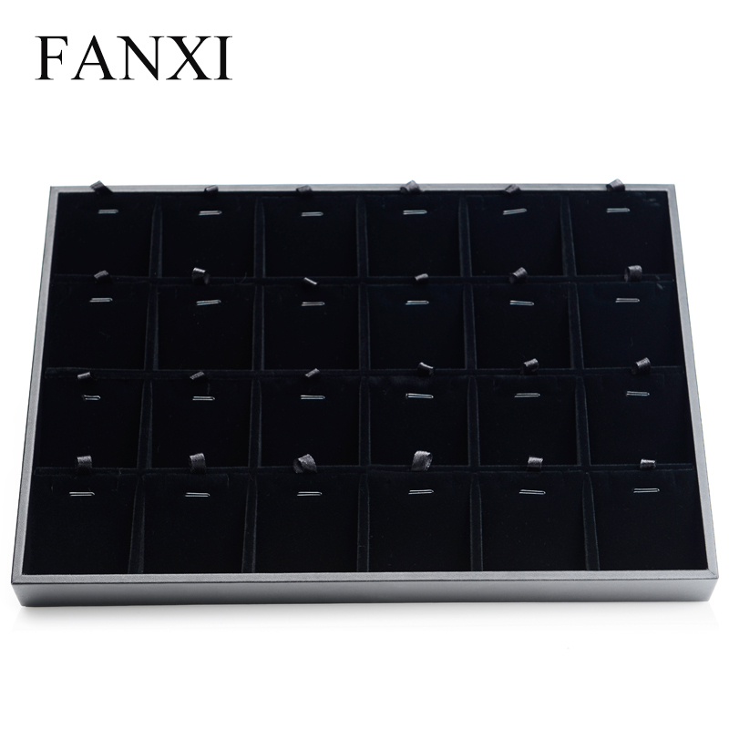 FANXI Wholesale Factory Custom Black PU Finger Ring Necklace Bangle Charms Storage Organizer Stackable black velvet Jewelry Tray
