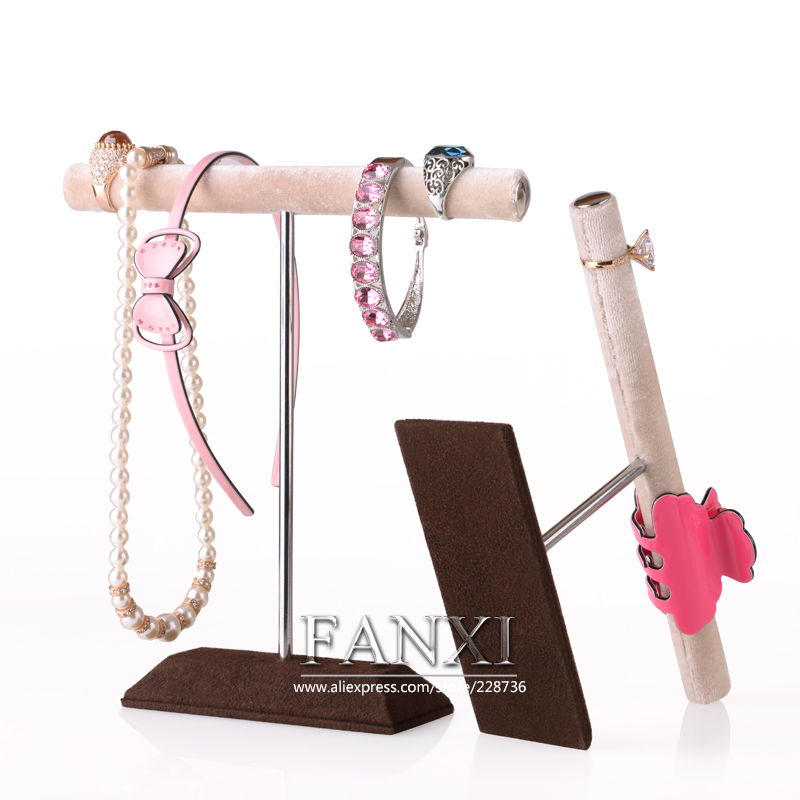 FANXI Factory Custom Color Made By Metal Wood Velvet Hairpin Bobby Pin Hair Band T Shape Display Stand