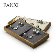 FANXI Custom Jewellery display props with microfiber insert for loose diamond beads ring necklace and jewelry set showcase Solid Wood Jewelry tray