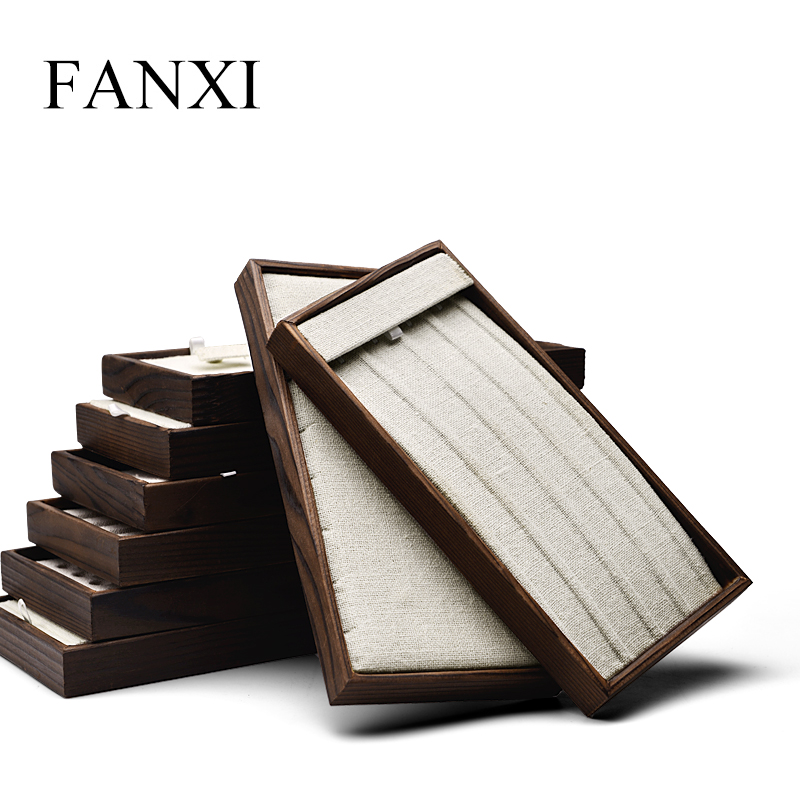 FANXI factory wholesale custom logo wooden jewelry necklace bracelet bangle pendant earring ring velvet tray for jewelry