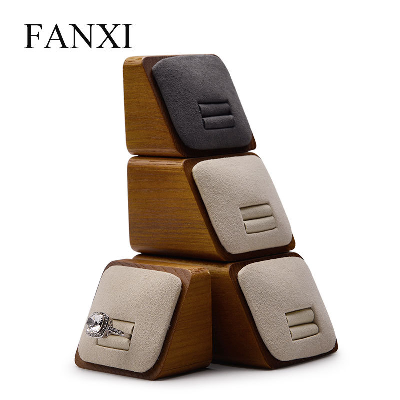 FANXI factory wholesale custom logo wood finger ring stand earring holder