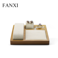 FANXI Factory Wholesale Multi-function Wooden Jewelry Display Tray With Microfiber Insert Watch Ring Necklace Jewelry Tray