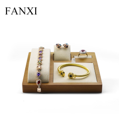 FANXI Factory Wholesale Multi-function Wooden Jewelry Display Tray With Microfiber Insert Watch Ring Necklace Jewelry Tray