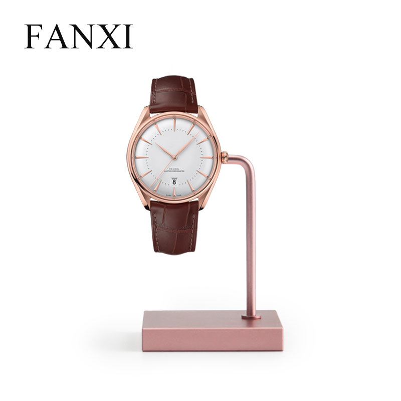 FANXI Wholesale Watch Display Stand Holder With Transparent C Ring For Bangle Bracelet Jewelry Rose Gold Metal Watch Display