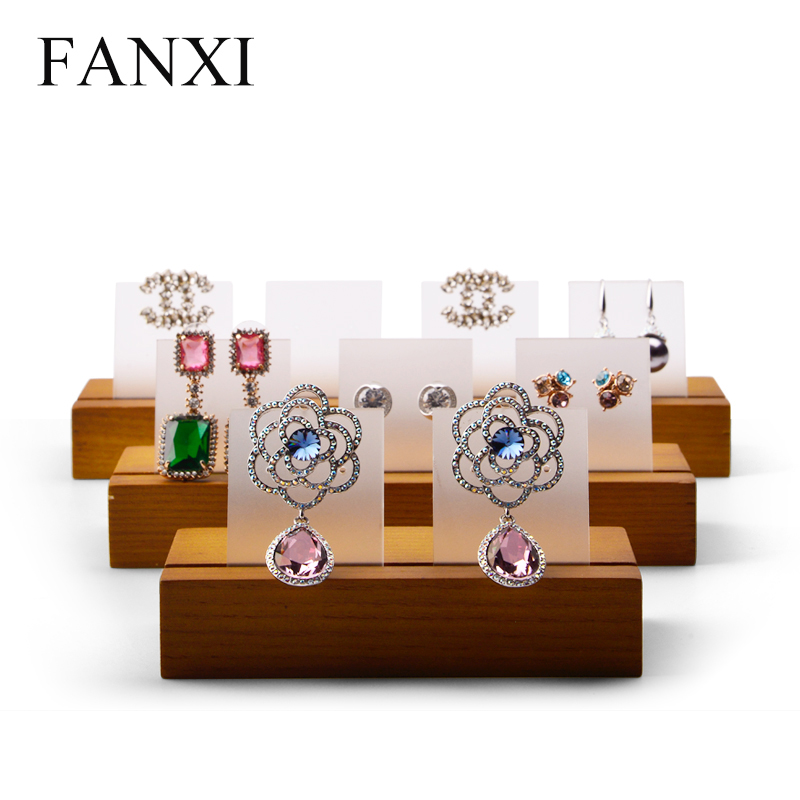 FANXI factory custom wood arylic earring display rack stand cards