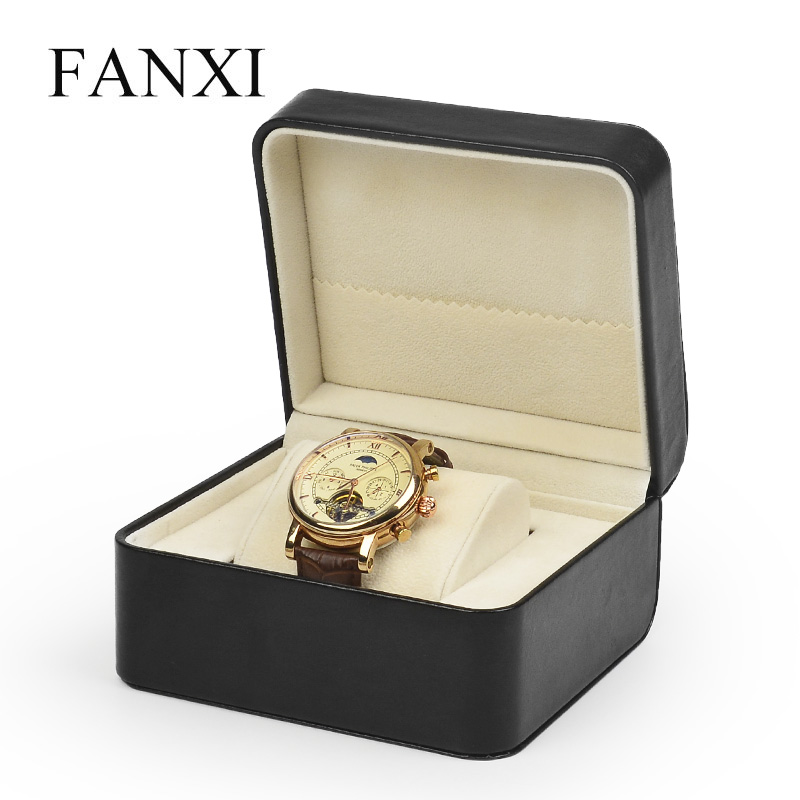 FANXI factory custom logo black leather watch display box